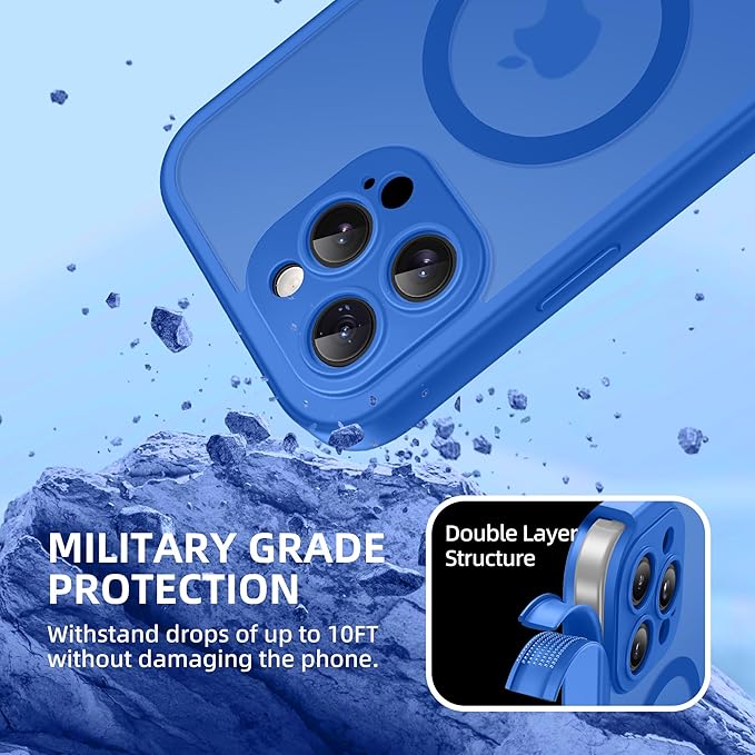 BERFY Magnetic for iPhone 14 Pro Max Case, Compatible with MagSafe, Built-in Privacy Screen Protector and Upgraded Camera Protection, Anti-Spy Full Body Shockproof Phone Case for 14 Pro Max,Klein Blue