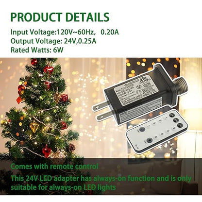 SIGANDG 24V 6W 8 Mode LED Controller with Memory Function and IR Remote Control Low Voltage Transformer for Holiday String Lights,not Fit for 8 Mode with Control Box and 1 Mode String Light(1 pcs)