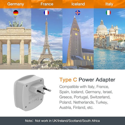 European Travel Plug Adapter Converter, TESSAN International Power Plug Converter with 2 USB, Type C Outlet Adaptor Charger for US to Most of Europe EU Iceland Spain Italy France Germany