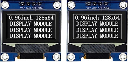 Haldzemo 0.96" OLED Display Module I2C IIC Serial 128X64 SSD1306 LCD Screen VCC GND SCL SDA (2 Pack, White)