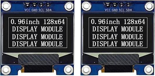 Haldzemo 0.96" OLED Display Module I2C IIC Serial 128X64 SSD1306 LCD Screen VCC GND SCL SDA (2 Pack, White)