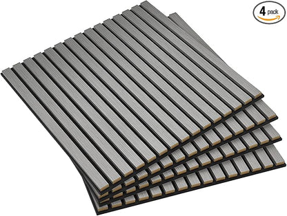HOMCOM 4 Pack 3D Acoustic Panels, 24" x 24" Soundproof Wood Panels for Wall, Wood Slat Wall Paneling for Interior Ceiling, Office, Home Theater, Studio, Gray