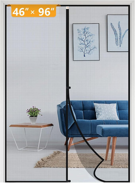Yotache Door Net Screen with Magnet Fits Door Size 46 x 96, Screen Size 48" x 97" French Doors Net Heavy Duty Fiberglass Mesh Pets and Kids Friendly Black