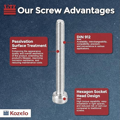 Kozelo 50pcs Socket Head Cap Screws - [M4-0.7 x 35mm] 304 Stainless Steel Allen Socket Drive for Electrical Motor 3D Printing Fan Engine Replacement Use, Silver
