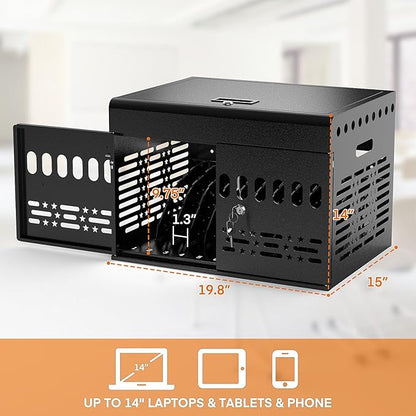 12-Device Tablet Charging Station Lock Box, Computer Cabinet with 2 Keys – Multi-Device Charging Cabinet for iPads, Chromebooks, Fire HD & Phones – Office, School, Hospital (Black),Fully Assembled