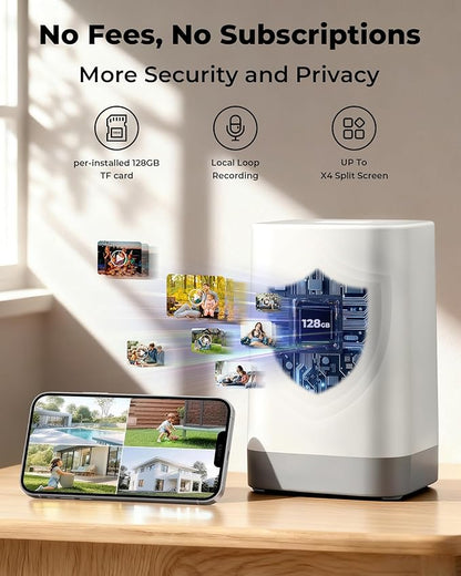 Security Cameras Wireless Outdoor 5G& 2.4G, No Subscription, 2 Cam-Kit,4MP Solar Powered Home Security Cameras System With 360°PTZ,128GB Local Storage,Color Night Vision WiFi Cameras for Home Security