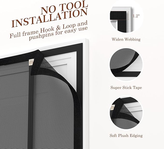 Yotache Reversible Left Right Side Opening Tall Magnetic Screen Door Fits Door Size 34 x 96, Reinforced Polyester Mesh, Actual Screen Size 36" x 97" Black