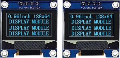 Haldzemo 0.96" OLED Display Module I2C IIC Serial 128X64 SSD1306 LCD Screen VCC GND SCL SDA (2 Pack, Blue)