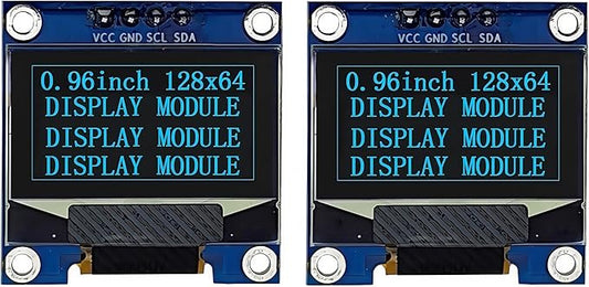 Haldzemo 0.96" OLED Display Module I2C IIC Serial 128X64 SSD1306 LCD Screen VCC GND SCL SDA (2 Pack, Blue)