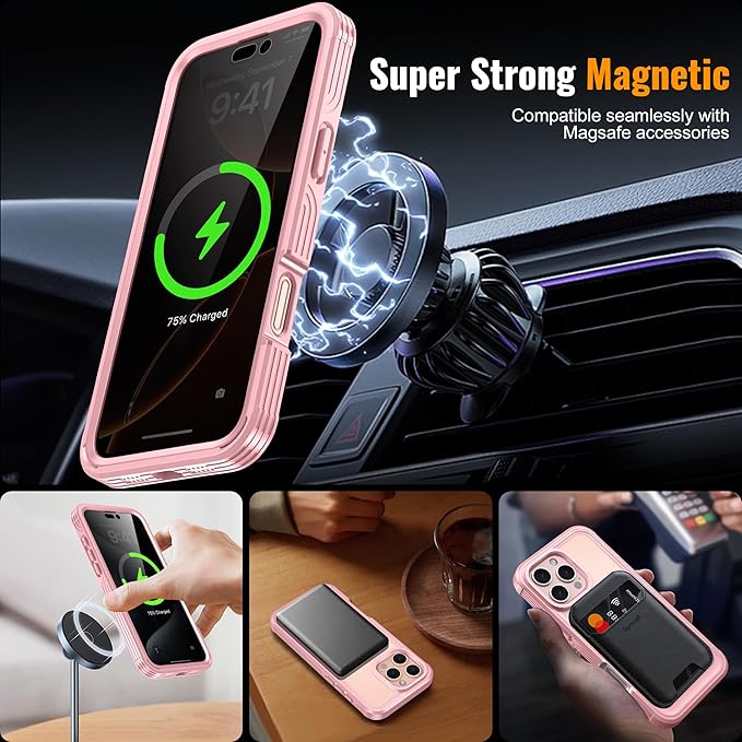 360° Protection Magnetic for iPhone 16 Pro Case Built-in 9H Privacy Screen Protector & Metal Stand[Fit for Magsafe][Anti-Spy][Lens Protector] Heavy Duty Shockproof Phone Case for iPhone 16 Pro