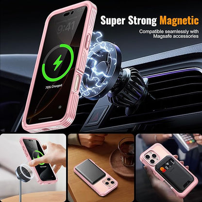 Magnetic & Stand for iPhone 16 Pro Max Case Built-in Privacy Screen Protector[360° Full Body Protection][Fit for Magsafe][Lens Protector] Heavy Duty Shockproof Case for iPhone 16 Pro Max Pink