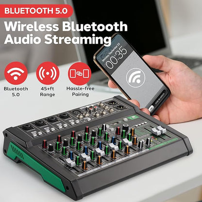 Pyle 8-Channel Audio Mixer, Bluetooth Studio Mixer/DJ Controller with Digital Effects, USB Interface, MP3 Compatible, XLR Inputs and LED Display, Audio Mixing Sound board System 10”x11”x3” inches