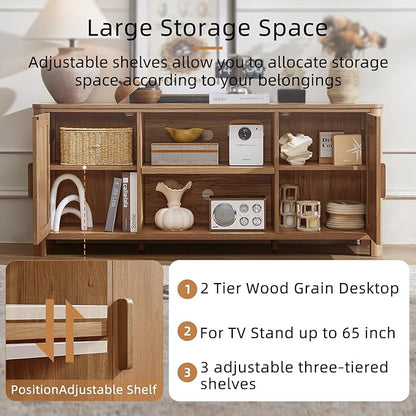 Joaxswe Farmhouse 55" Entertainment Center,Dark Wood Tv Stand with Adjustable Shelves & 2 Door Storage,Wooden Media Console Cabinet for TVs Up to 65 inches, Rustic Tv Stands for Living Room,Bedroom
