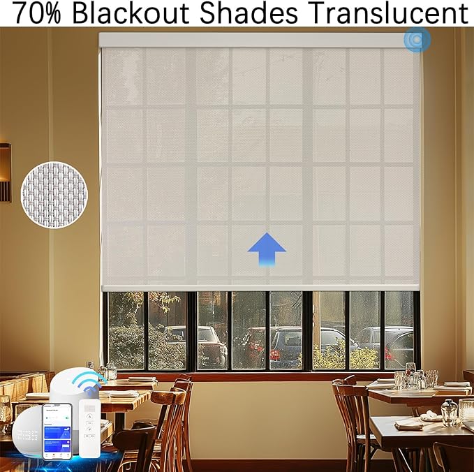 COOLWINDS Motorized Blinds with Remote Cordless Automatic Motorized Shades Custom Blinds for Windows Smart Curtains Compatible with Alexa Google Home(3% Solar Beige,W37 x H72in)