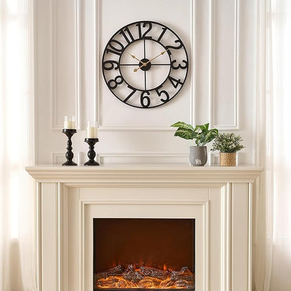 Alarmore Wall Clocks for Living Room Decor, Silent Wall Clock Battery Operated, Mid Century Rustic Farmhouse Black Metal Skeleton Large Clocks for Kitchen, Bedroom, Dining Room-18 in