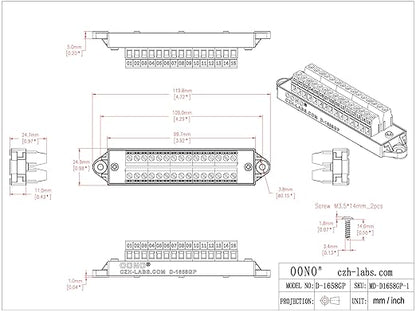 16Amp 300V 15x2 Position Terminal Block Distribution Module. OONO D-1658GP