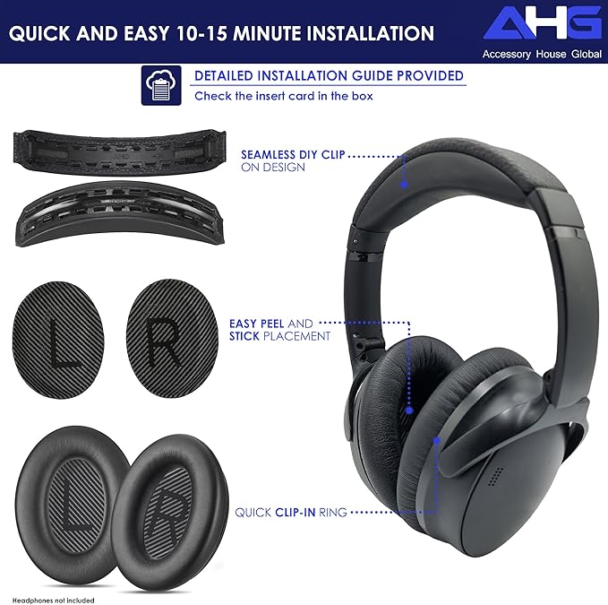 Replacement QC Ear Pad and Headband Pad Kit Cushion. Compatible with Bose QuietComfort (2023) QC45 QC35 QC35 II QCSC QCSE Wireless Noise Cancelling Headphones (Black)