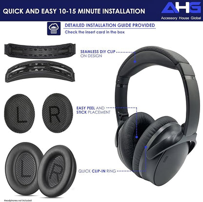 Replacement QC Ear Pad and Headband Pad Kit Cushion. Compatible with Bose QuietComfort (2023) QC45 QC35 QC35 II QCSC QCSE Wireless Noise Cancelling Headphones (Black)
