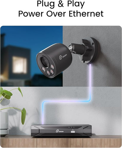 Loocam PoE Security Camera System 8MP 8CH NVR H.265+ 2TB HDD, 4pcs 4K Wired PoE Camera System AI Human Vehicle Detection, Outdoor Indoor Home Security Camera System 24/7 Recording, Remote Access