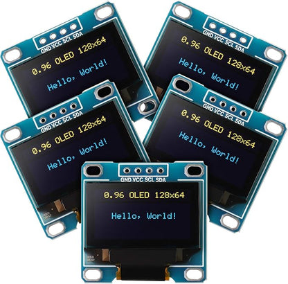 Weewooday 5 Pieces 0.96 Inch OLED Module 12864 128x64 Driver IIC I2C Serial Self-Luminous Display Board Compatible with Arduino/Raspberry PI(Blue and Yellow)