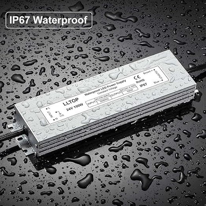 LLTOP LED Driver 100 Watts 100-264V AC to 24V DC 4.16A Power Supply Waterproof Low Voltage Transformer Ultra Thin Converter for Indoor Outdoor LED Lights