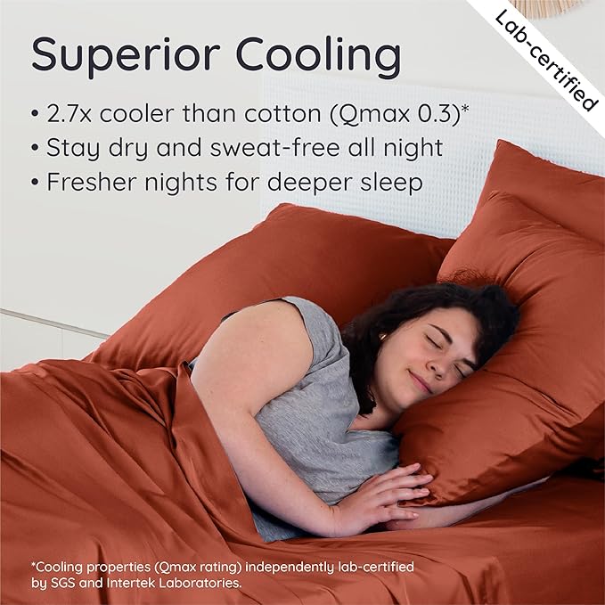 Bambaw 100% Viscose Derived from Bamboo Sheets California King Size Set – 4pcs Deep Pocket Cooling Sheets, Fits Up to 16'', Bedding for Night Sweats, Extra Soft Sheet Set (Terracotta)