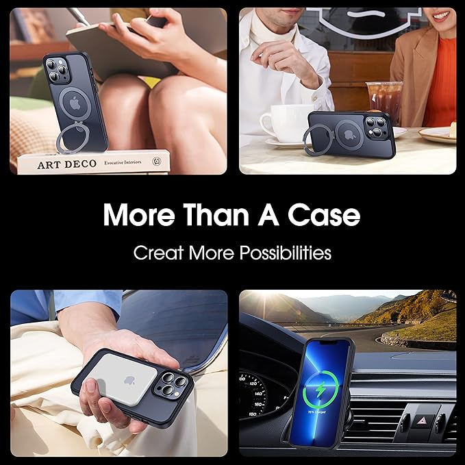 CASEKOO Designed for iPhone 16 Pro Case with Magnetic Invisible Stand [Military Drop Protection] [Compatible with MagSafe] Shockproof Translucent Matte Slim Phone Cover 6.1", Black