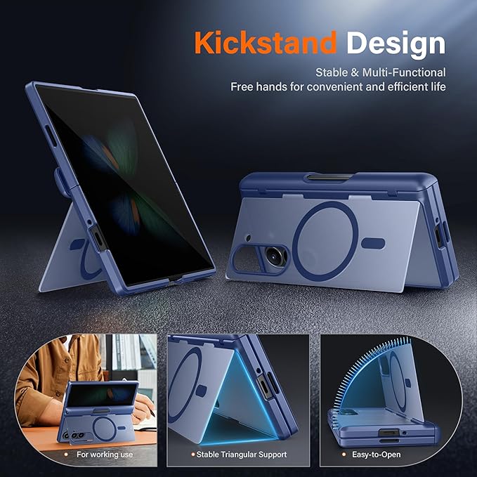 MOBOSI for Z Fold 6 Case with Privacy Screen Protector [Compatible with Magsafe], [Built-in Kickstand&Full Body Hinge Protection] Shockproof Phone Cover for Samsung Galaxy Z Fold6, Blue