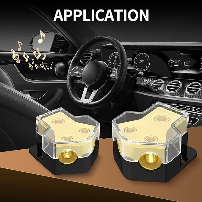 RVBOATPAT 12V Power Distribution Block Car Audio Amp Splitter 2 Way 0/2/4 Gauge in 4/6/8 Gauge Out Ground Distribution Block for Automotive Car Boat
