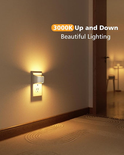 VOLISUN Night Lights Plug into Wall, 2 Pack Up and Down LED Night Light with Dusk to Dawn Light Sensor, 3000K Warm White Nightlight for Hallway, Bedroom, Bathroom, Kitchen White
