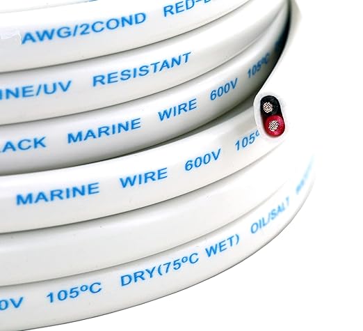 GS Power 50 Ft Duplex Marine Wire, 12 Gauge Wire, Oxygen-Free Tinned Copper 12 AWG Electrical Boat Wiring, Sheathed Copper Marine Grade Electrical Cable for Boat Automotive RV Camper Trailer