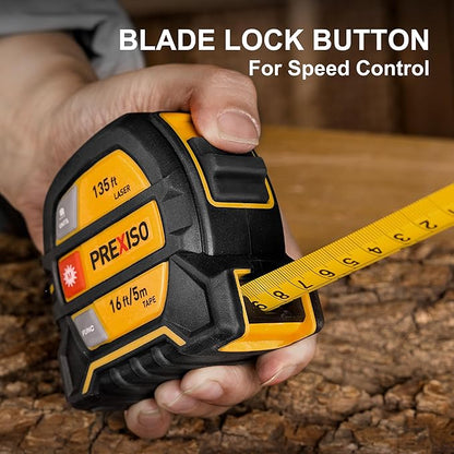 PREXISO 2-in-1 Laser Tape Measure, 135Ft Rechargeable Measurement Tool & 16Ft Measuring Movable Magnetic Hook - Pythagorean, Area, Volume, Ft/Ft+in/in/M Unit NOT Digital