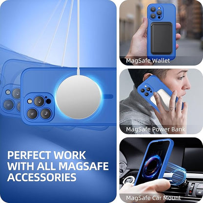 BERFY Magnetic for iPhone 14 Pro Max Case, Compatible with MagSafe, Built-in Privacy Screen Protector and Upgraded Camera Protection, Anti-Spy Full Body Shockproof Phone Case for 14 Pro Max,Klein Blue