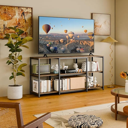 Aquzee 55 inch TV Stand, Entertainment Center for 32" 40" 43" 50" TV, Wood and Metal Television Console Table, Single Shelf Load 200lbs, Rustic Television Stands for Living Room Bedroom Gaming Room