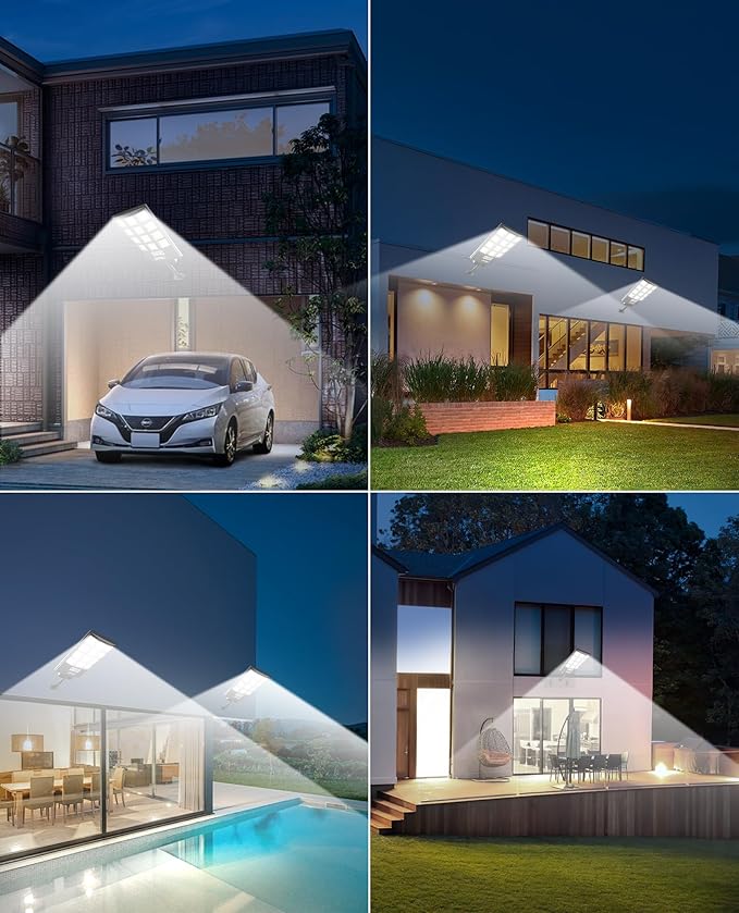 JAYNLT Solar Lights for Outside, 5 Lighting Modes Solar Flood Security Light with Motion Sensor & Dusk to Dawn&Remote, 6500K Street Lamps for Yard Garden,Shop - 4PACK