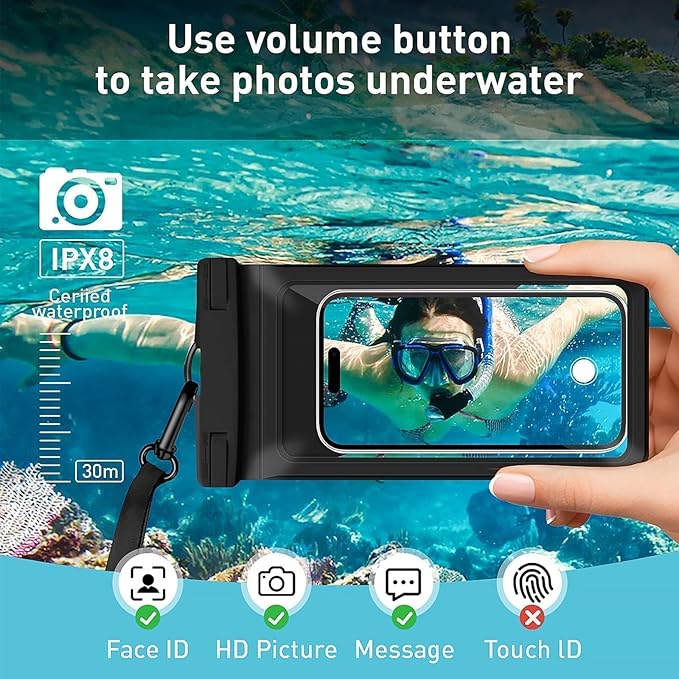Waterproof Phone Case, with Inside Card Bag, Waterproof Phone Pouch for iPhone, Cell Phone Dry Bag for Cruise Travel Vacation Accessories Large Phone Holder, 2 Pack-Black