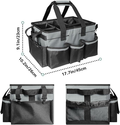 Boczif Cleaning Caddy Bag Wearable, Supplies Organizer With Handle, Shoulder Straps & Detachable Divide, Tool Organizers Tote for Cleaners & Housekeepers (Grey)