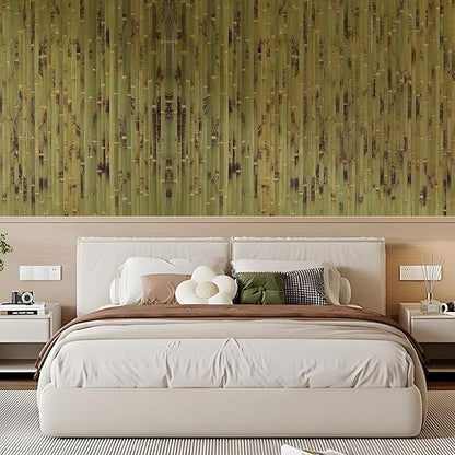 OUZUGIE 1 Pack 96x48 Inch Natural Bamboo Wall Panel – Green Burned Pole Wrap Paneling for Walls, Ceilings, Cabinets, Furniture – Ideal for Bedroom, Living Room & Office DIY Decor