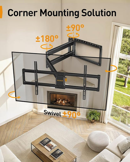Perlegear Long Arm Full Motion TV Wall Mount for 42–97 Inch TVs up to 150 lbs, Pre-Assembled TV Mount with Full Swivel, Tilt and Extension, Fits 8″/12″/16″/24″ Wood Studs, Max VESA 800x400mm, PGXLF02