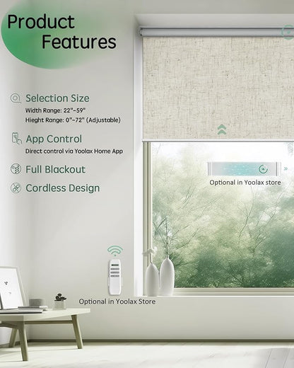 Yoolax Motorized Blinds App Control, Blackout Roller Shades for Windows, Cordless Automatic Shades Roller Window Blinds for Bedroom Living Room Office(Blackout Artisan Beige, 28" W x 72" H)