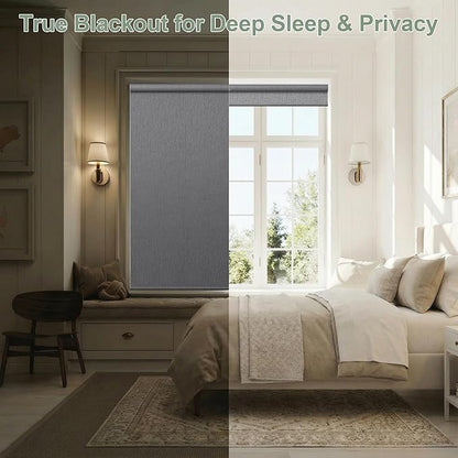 Zshine Motorized Blackout Window Blinds Customize Width (23-95 Inches) Remote Control Wireless and Rechargeable Roller Shades Blinds for Windows, Home, Office, Hotel, Club, Restaurant(82164D)