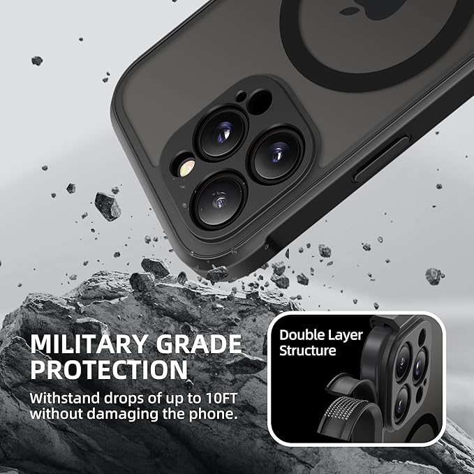 BERFY Magnetic for iPhone 16 Pro Case, Compatible with MagSafe, Built-in Privacy Screen Protector and Upgraded Camera Protection, Anti-Spy Full Body Shockproof Phone Case for 16 Pro 6.3", Matte Black