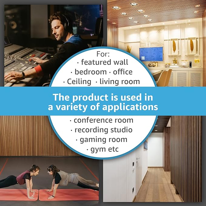 Art3d 4-Piece Wood Slat Acoustic Panels for Stylish Decor and Noise Reduction, 3D Textured Panel for Ceiling and Wall, Oak