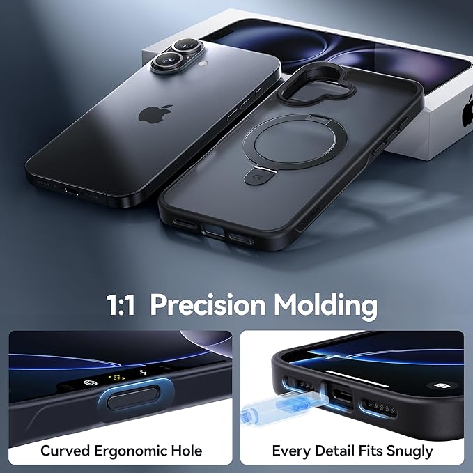 CASEKOO Designed for iPhone 16 Plus Case with Magnetic Invisible Stand [Military Drop Protection] [Compatible with MagSafe] Shockproof Slim Translucent Matte Case 6.7 Inch, Black