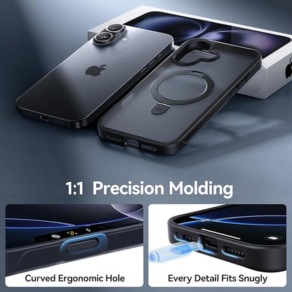CASEKOO Designed for iPhone 16 Plus Case with Magnetic Invisible Stand [Military Drop Protection] [Compatible with MagSafe] Shockproof Slim Translucent Matte Case 6.7 Inch, Black