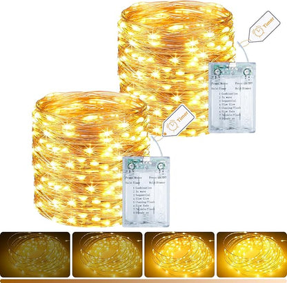 litogo 2 Pack Fairy Lights Battery Operated with Timer, 33FT 100LED Twinkle String Lights USB-C Powered 8 Modes Dimmable for Indoor Bedroom Centerpiece Wedding Classroom Dorm Christmas Decorations