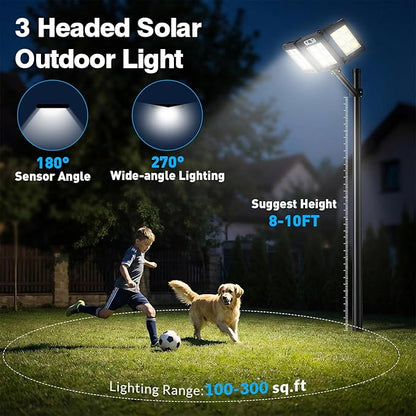 JWT Solar Street Lights Outdoor Waterproof - Solar Powered Parking Lot Light Dusk to Dawn 7000LM, 3-Head Folding Motion Sensor Commercial LED Solar Flood Lights Waterproof Remote Control for Outside