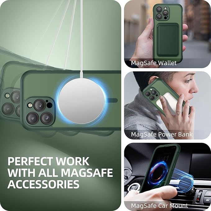 BERFY Magnetic for iPhone 16 Pro Case, Compatible with MagSafe, Built-in Privacy Screen Protector and Upgraded Camera Protection, Anti-Spy Full Body Shockproof Phone Case for 16 Pro 6.3", Green