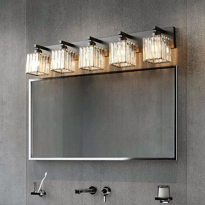 FDPBY Modern Black Crystal Bathroom Vanity Light - 5-Lights Wall Light Fixtures