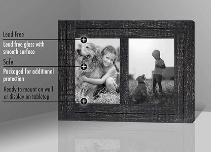Americanflat Hinged 5x7 Double Picture Frame with 2 Photo Openings and Polished Glass - Distressed Wood Collage Picture Frames for Tabletop and Wall Display - Hampton Collection - Charcoal Black